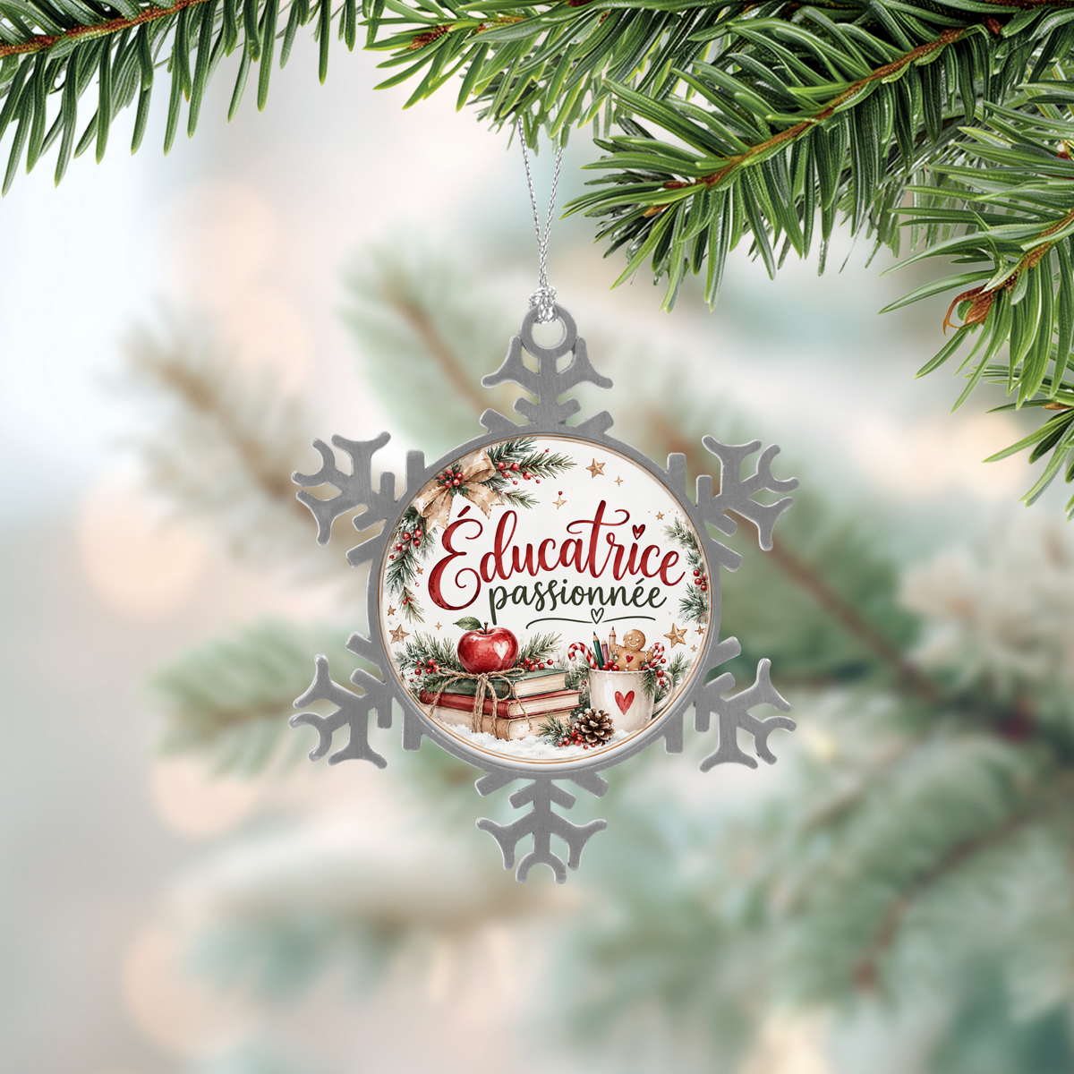 ❄️ Boule de Noël flocon – Éducatrice passionnée