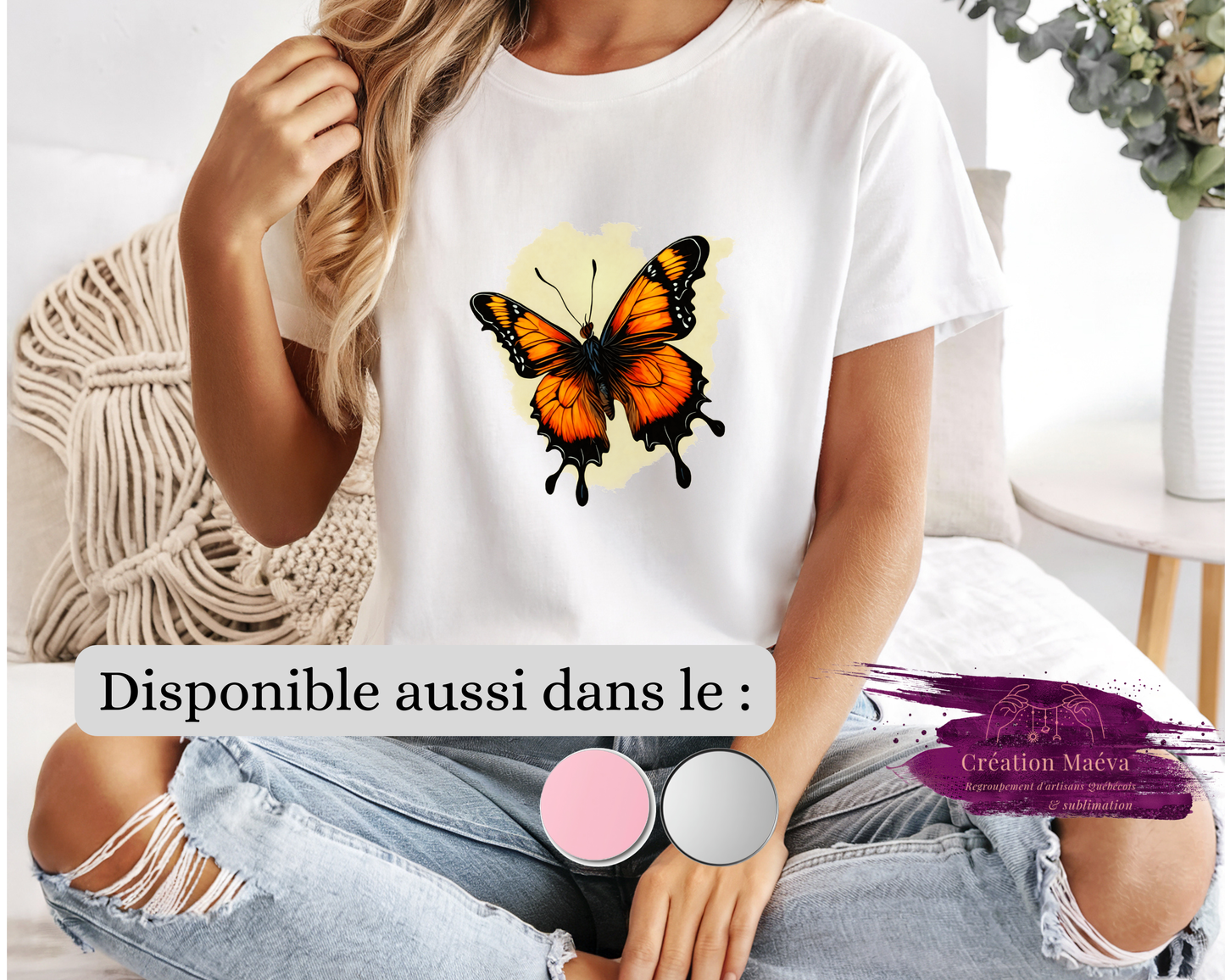 Chandail sublimé - Papillon orange