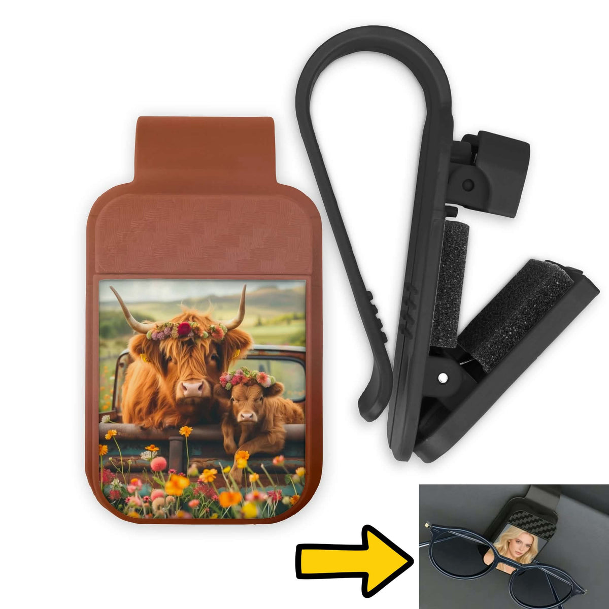 Porte-lunette pour voiture - Vache Highland et son bébé