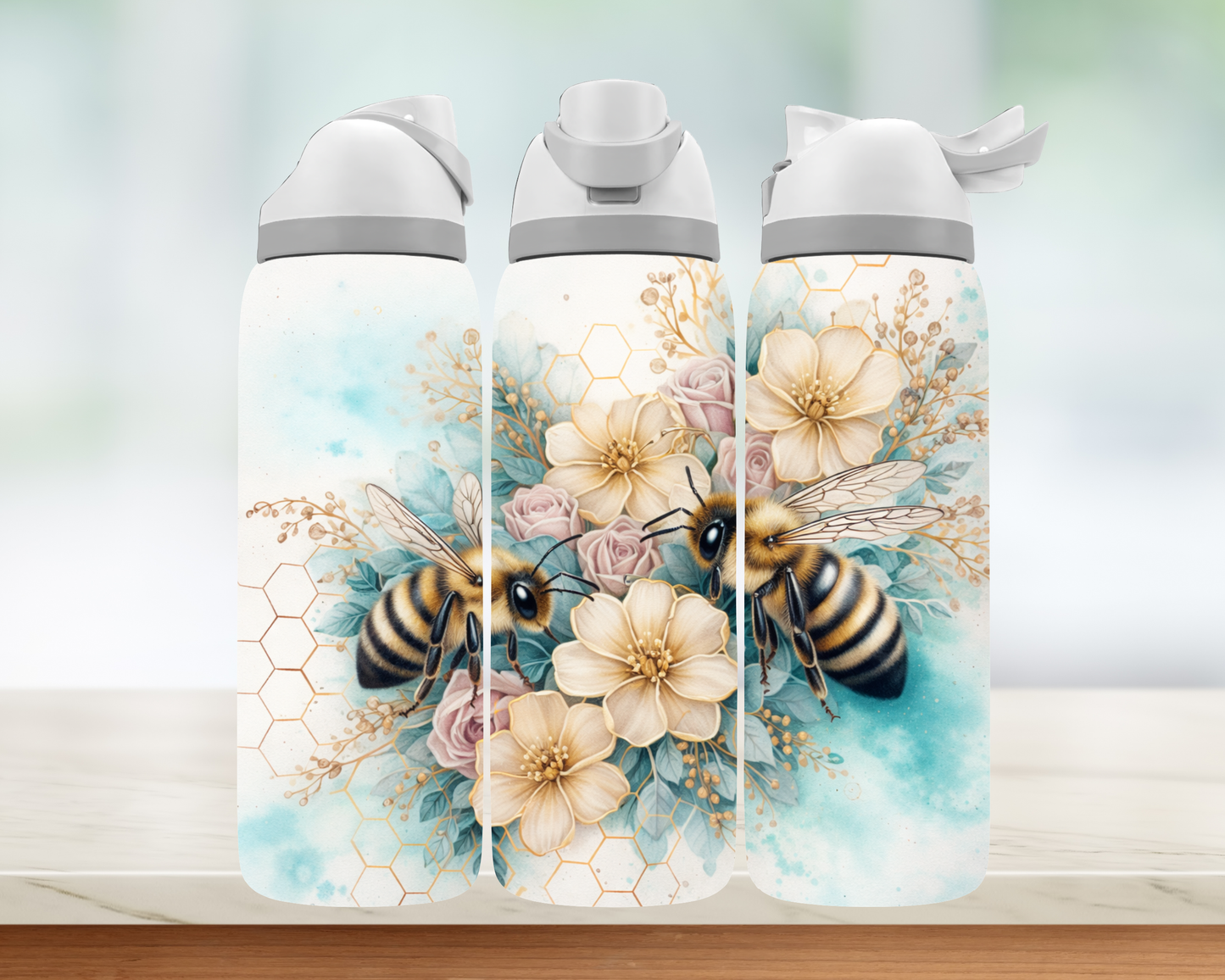 Bouteille style Owala - Abeilles et fleurs