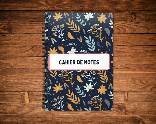 Cahier de notes - Fleur fond bleu foncé