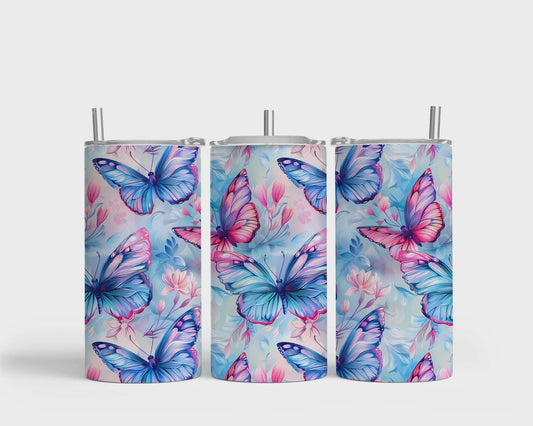 Tumbler isotherme 12 oz - Papillon rose et bleu