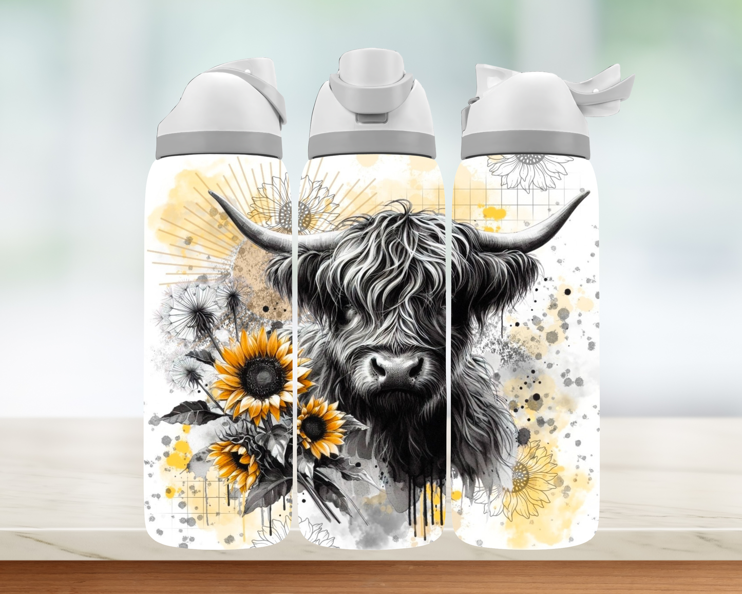 Bouteille style Owala - Vache tournesol
