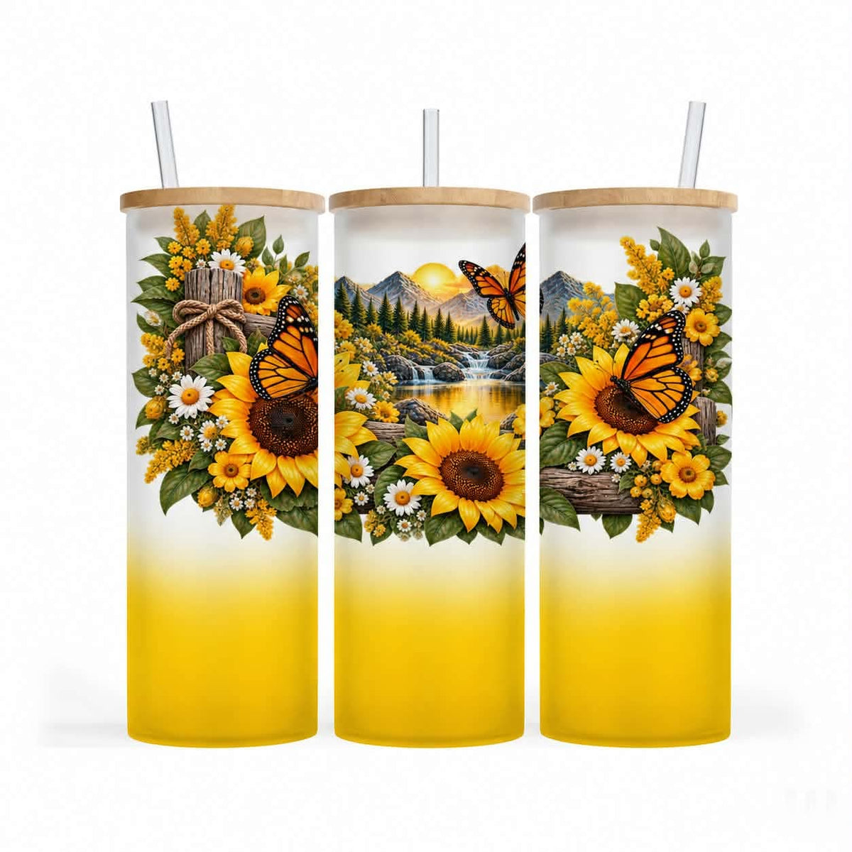 Verre givré 25 oz - Paysage et  papillon