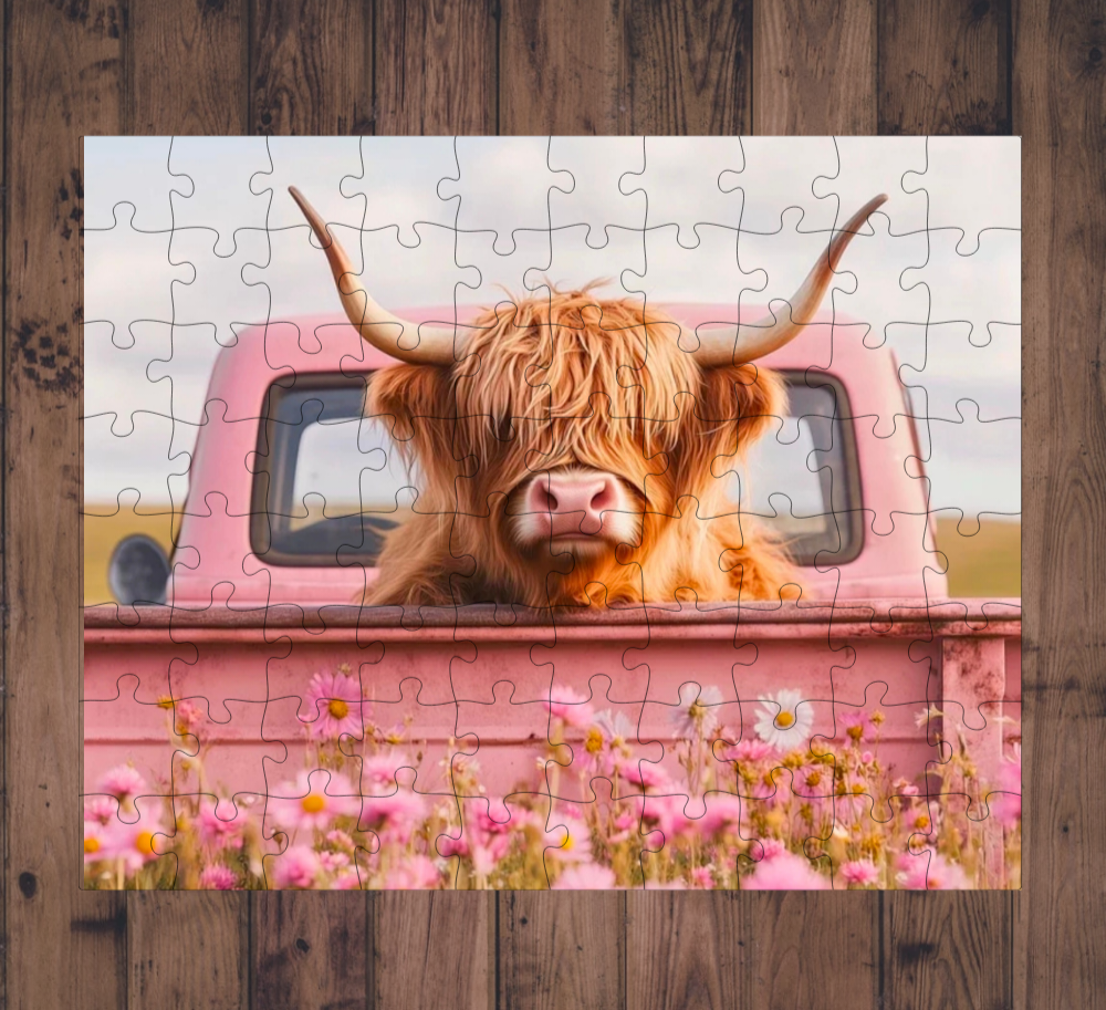 🧩 Casse-tête sublimé - Vache Camion Rose