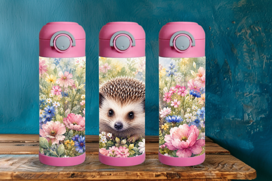 Bouteille enfant 12 oz - Hérissons fleurs