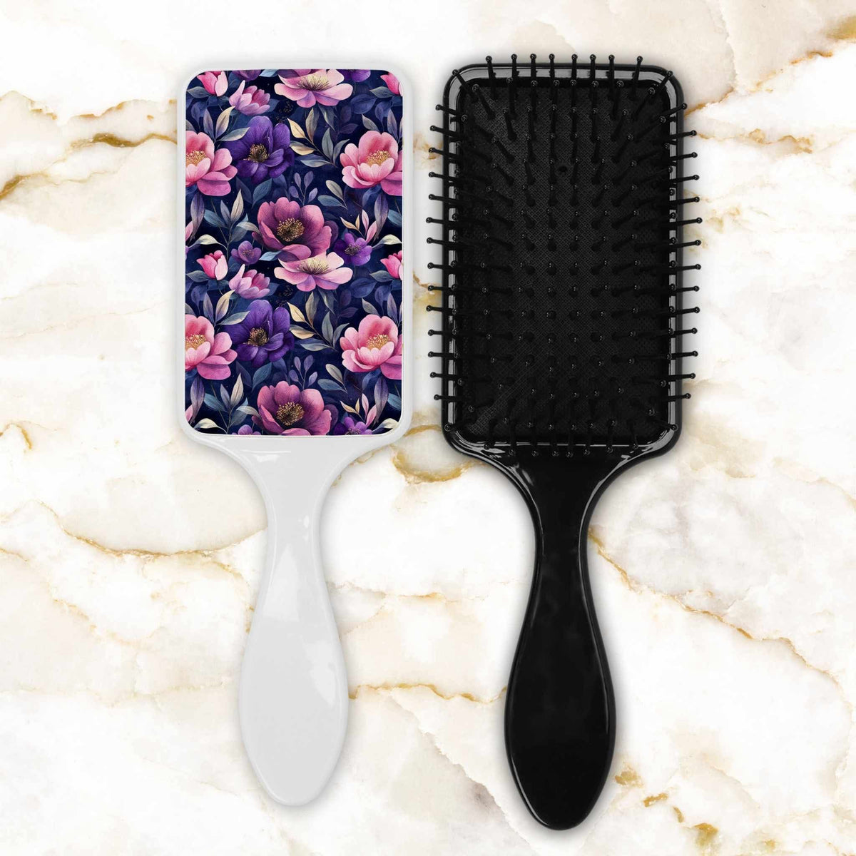Brosse à cheveux - Fleur rose et mauve