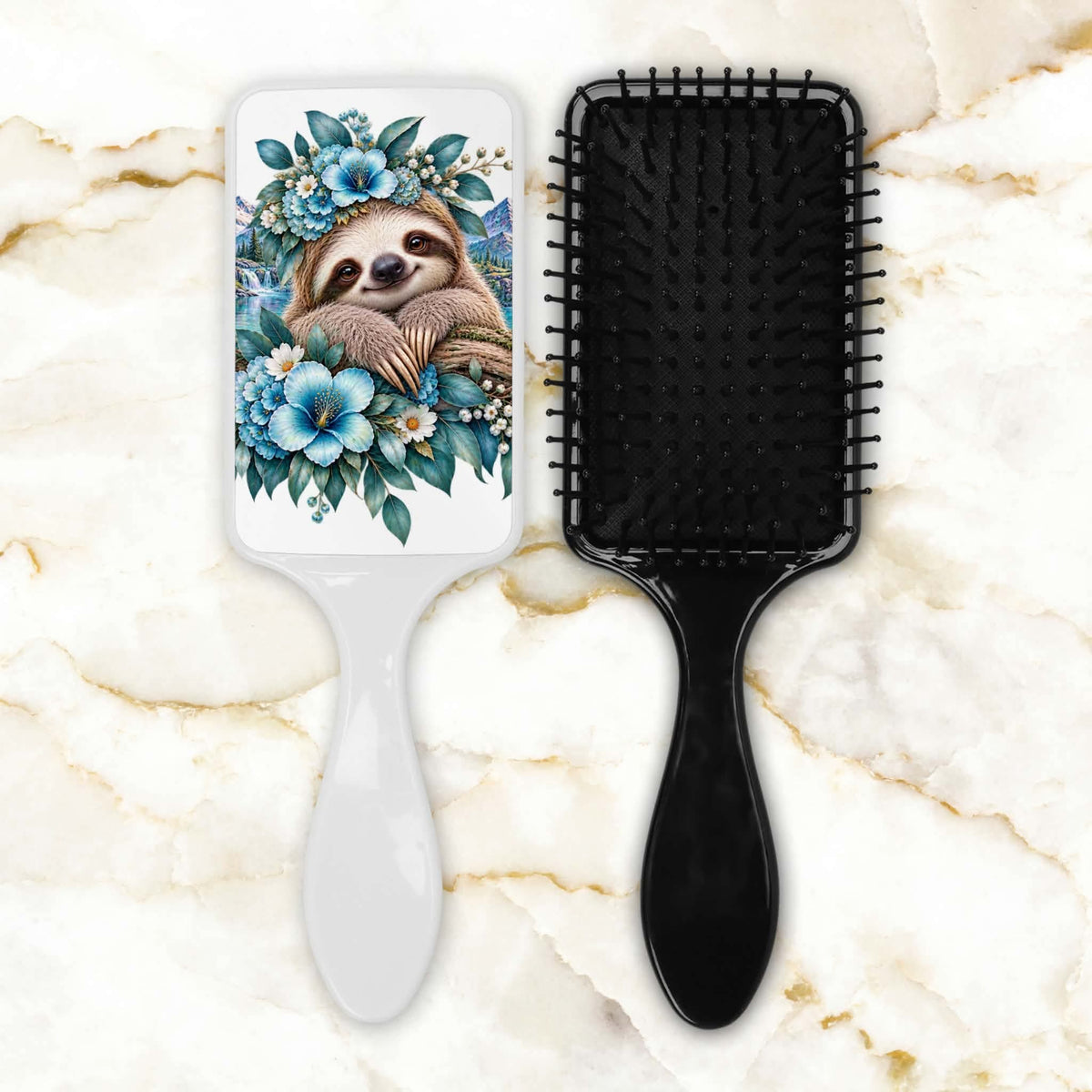 Brosse à cheveux - Paresseux fleurs bleues