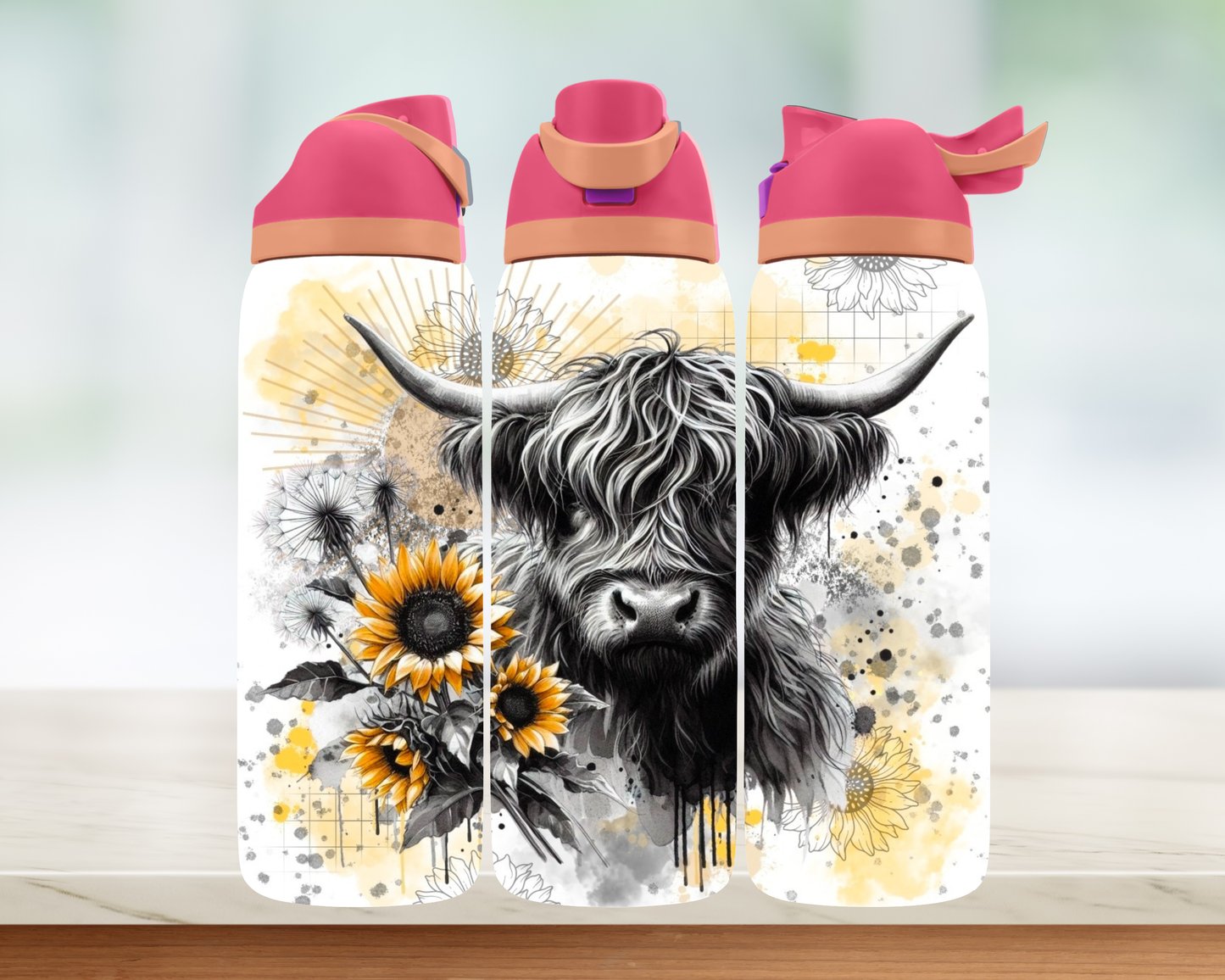 Bouteille style Owala - Vache tournesol