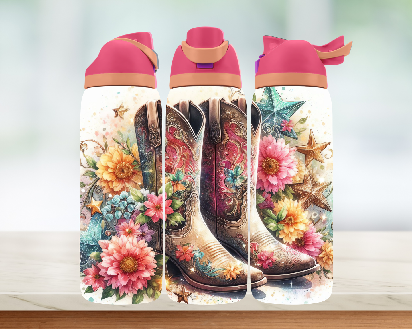 Bouteille style Owala - Bottes fleurs