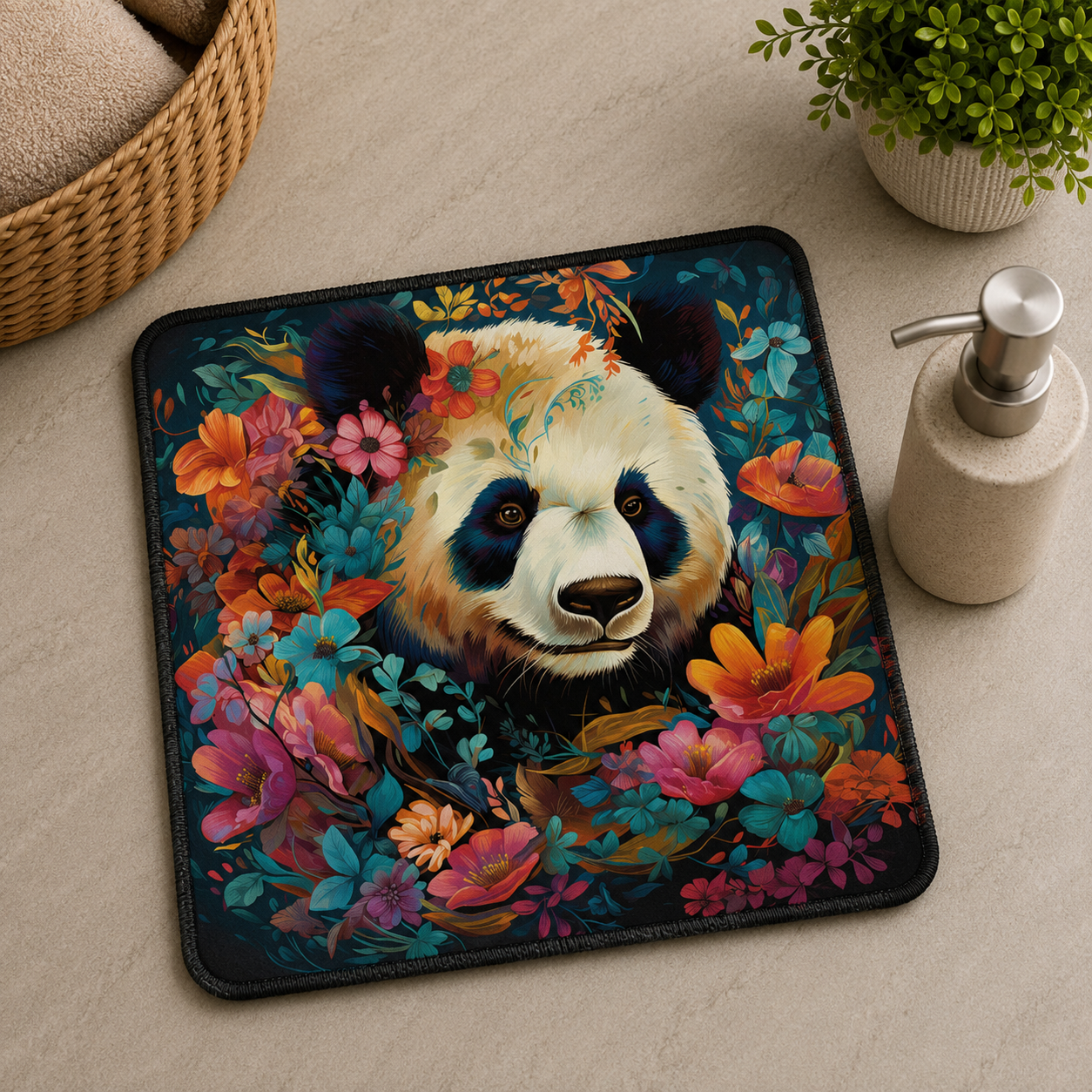 Débarbouillette ultra douce - Panda fleurs