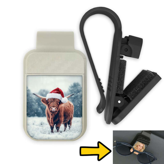 Porte-lunette pour voiture - Vache Highland et tuque de Noël