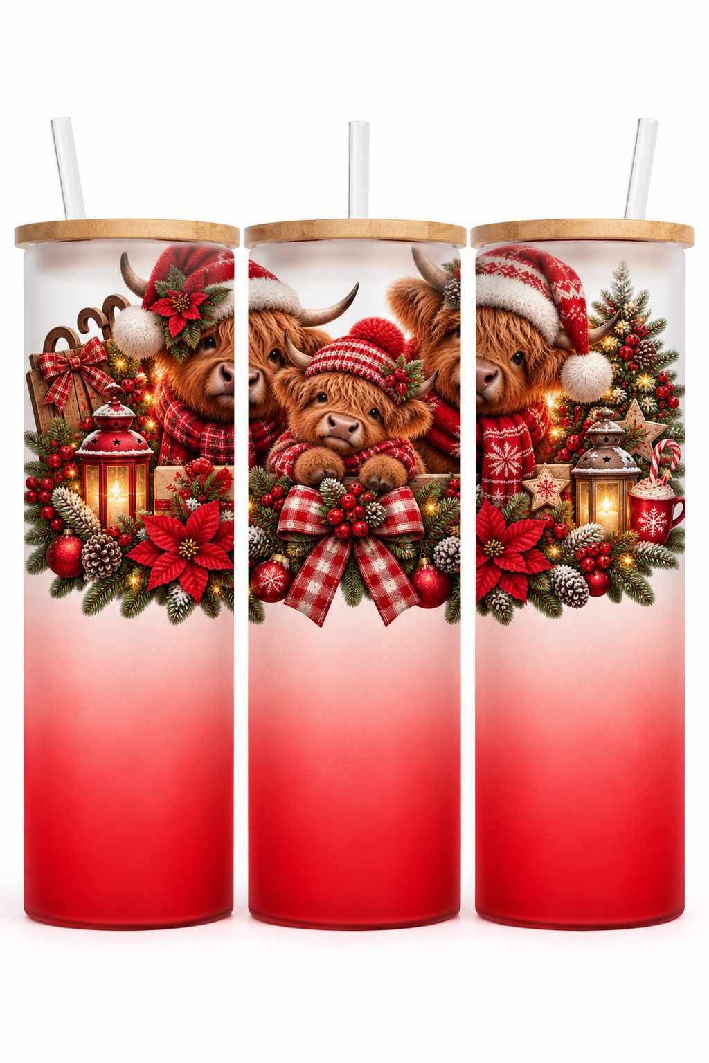 Verre givré 25 oz - Vache Noël