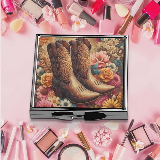 Miroir de poche - Bottes et fleurs