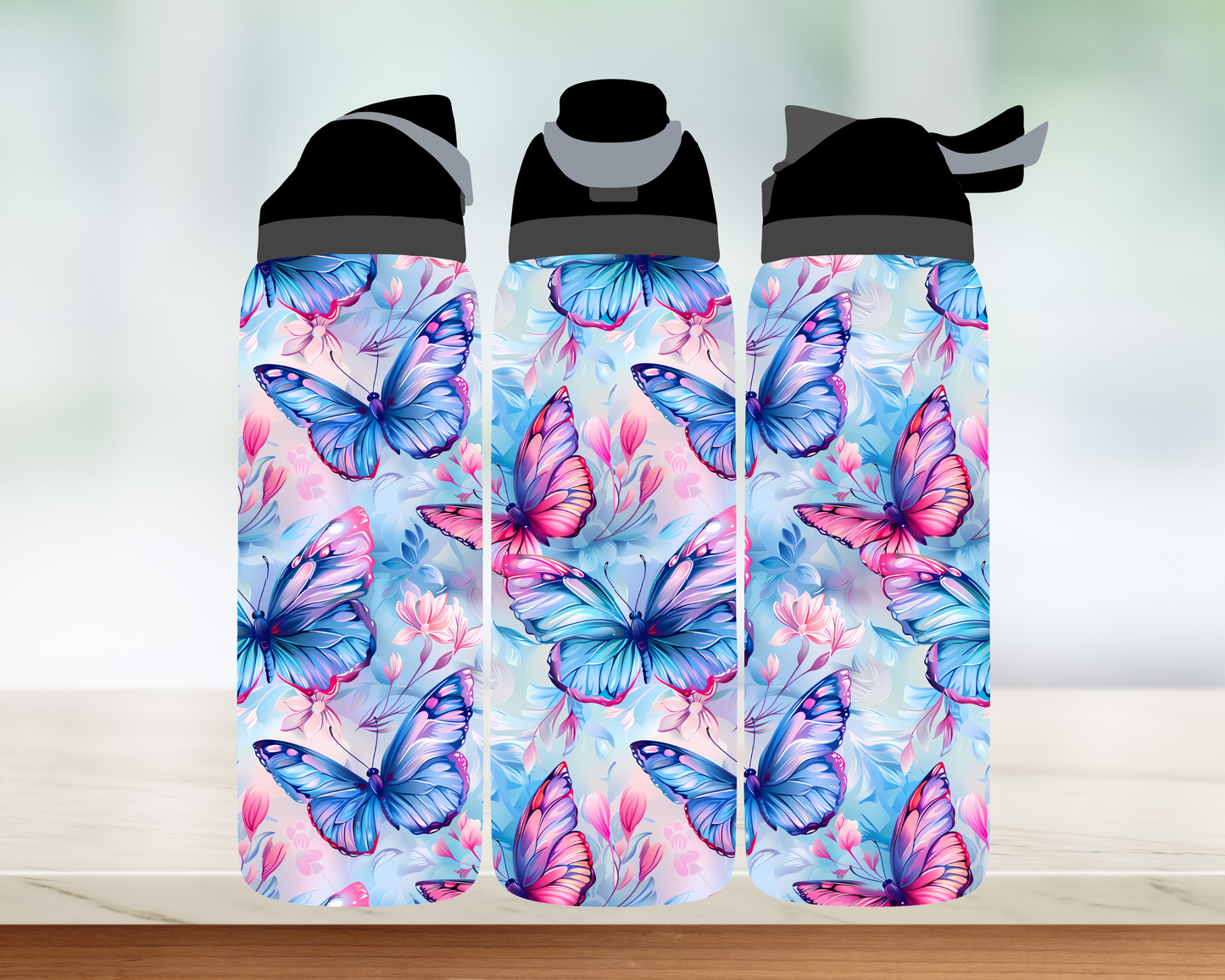 Bouteille style Owala - Papillons rose & bleu