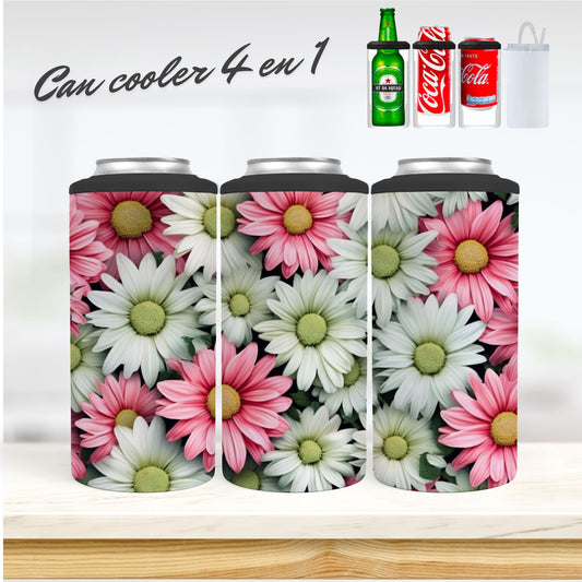 CAN COOLER 4 en 1 - Fleurs blanches et roses