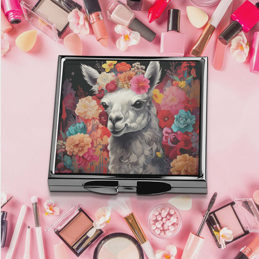 Miroir de poche - Lamas fleuri