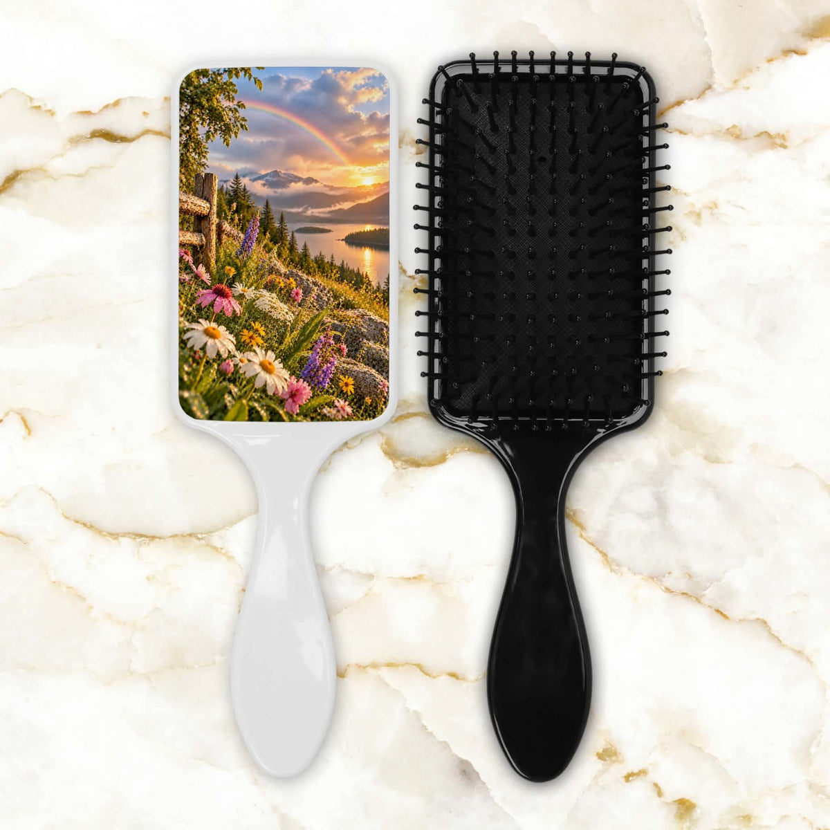 Brosse à cheveux - Paysage fleuri
