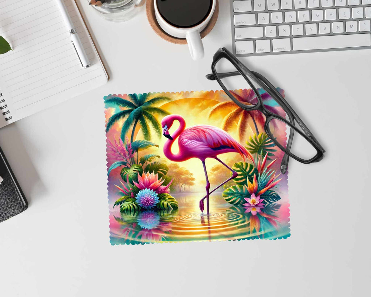 Linge à lunette - Flamant rose et palmier