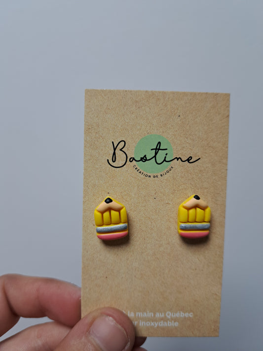 Crayon - Boucles d'oreilles studs en argile polymère acier inoxydable hypoallergène