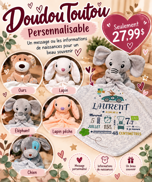 Doudou toutou personnalisée