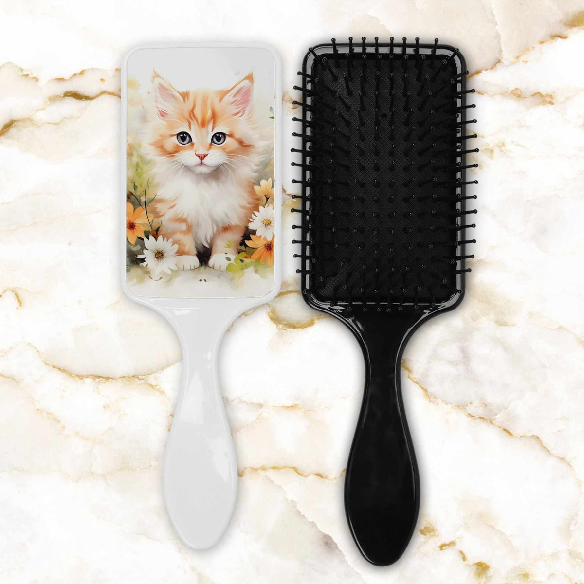 Brosse à cheveux - Chat roux et blanc