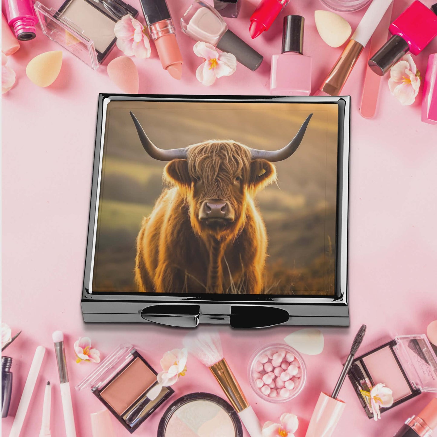 Miroir de poche - Vache Highland brune