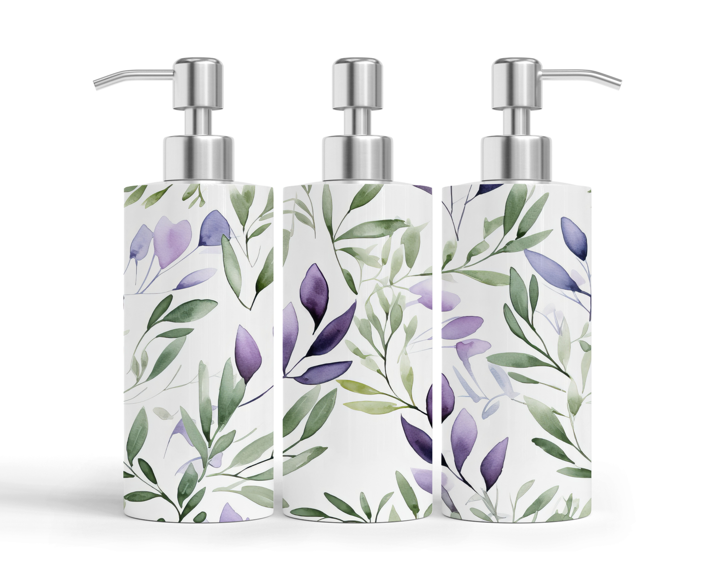 Pompe à savon - Feuilles verts et mauves