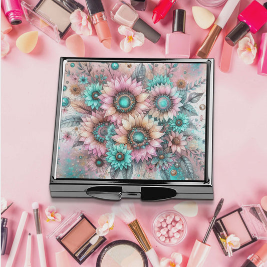 Miroir de poche - Tournesol rose et bleu