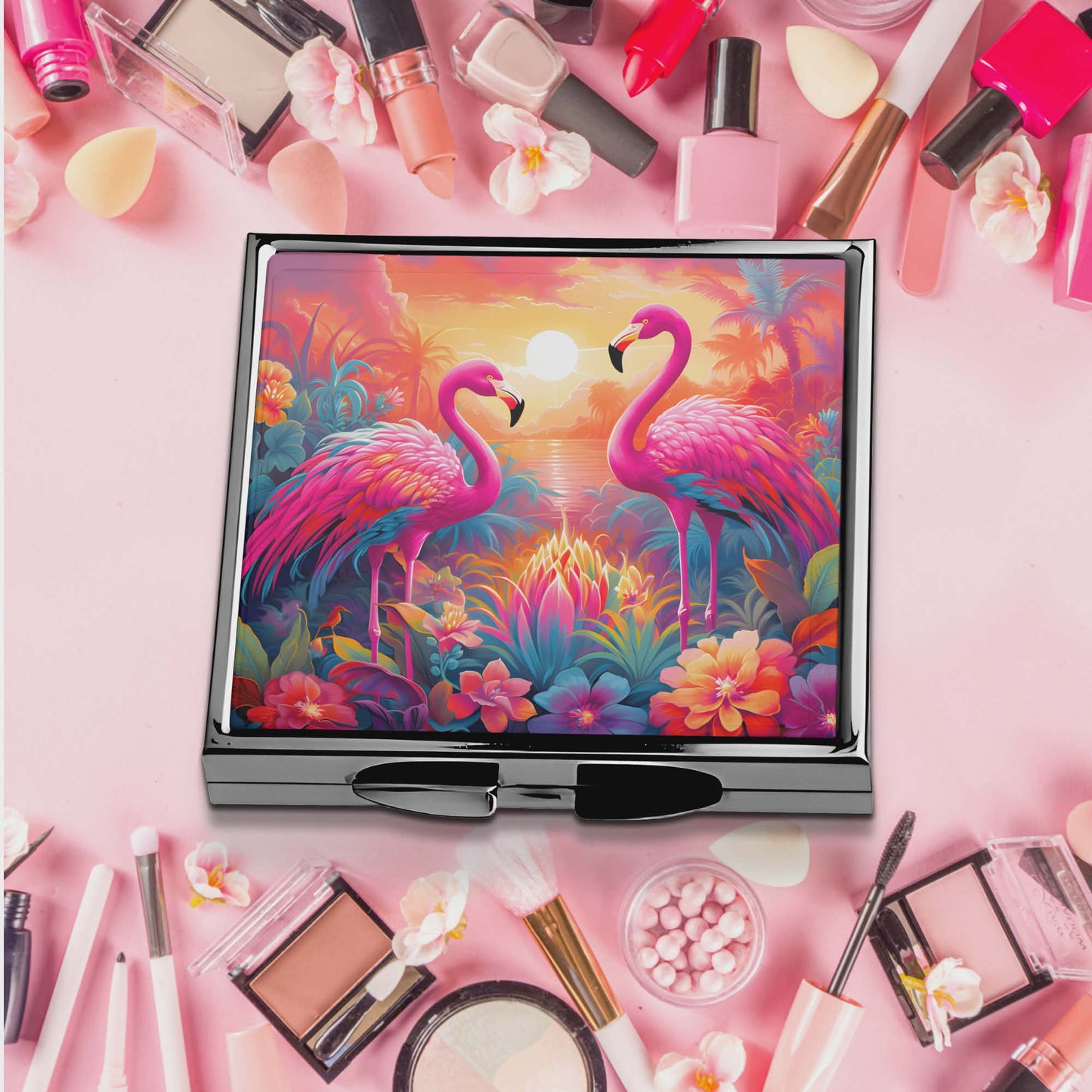 Miroir de poche - Duo flamant rose
