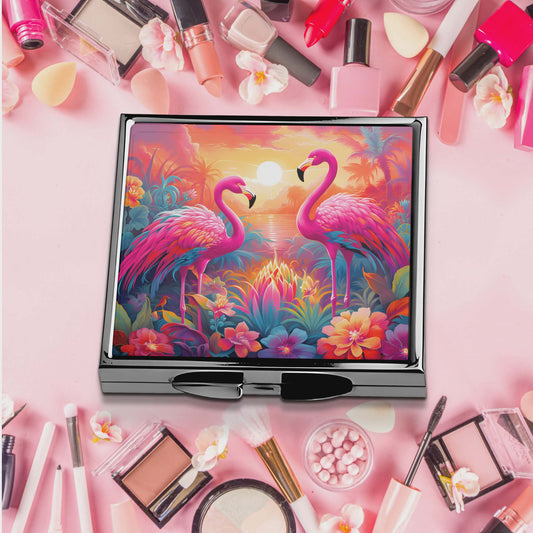 Miroir de poche - Duo flamant rose