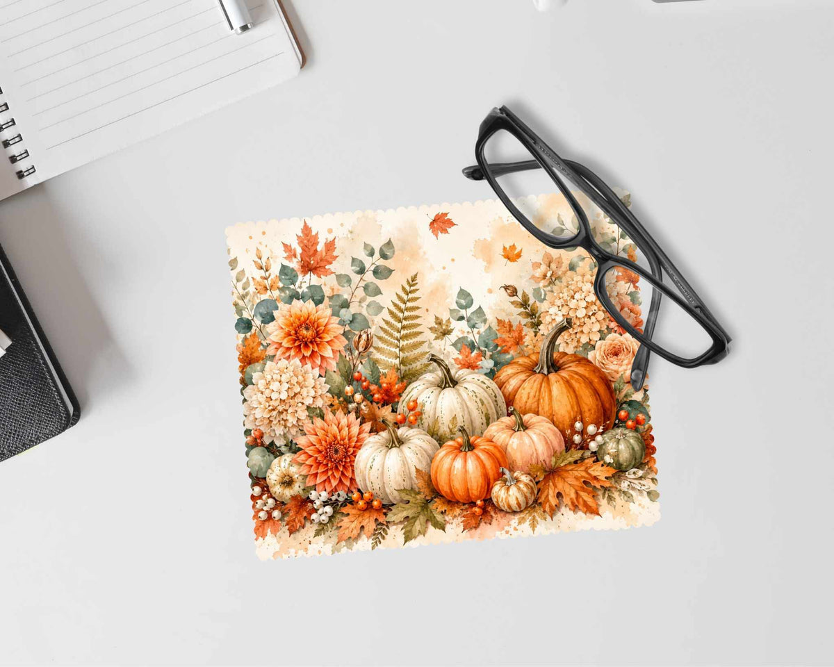 Linge à lunette - Citrouille et fleurs