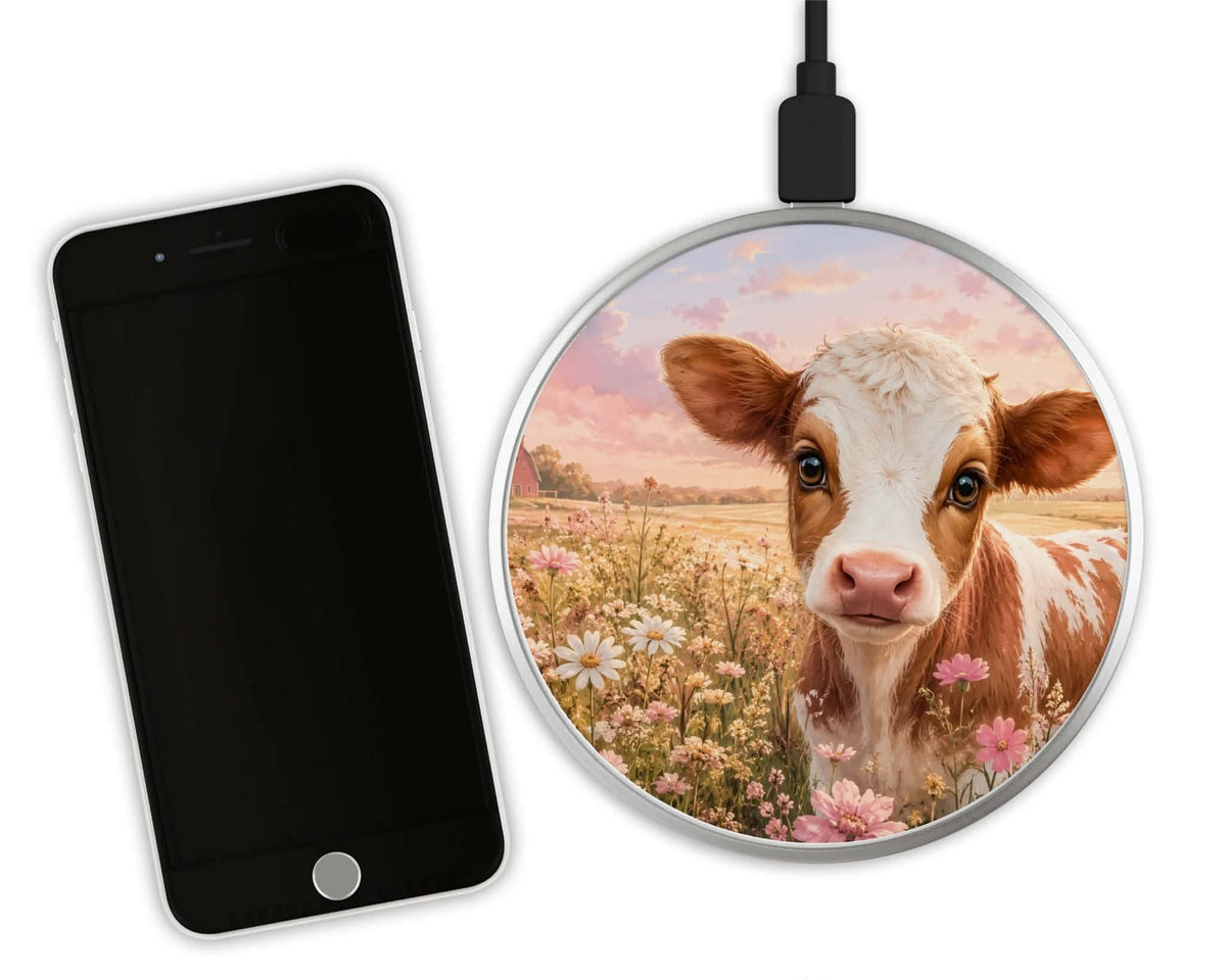 Chargeur sans fil - Vache champ de fleur