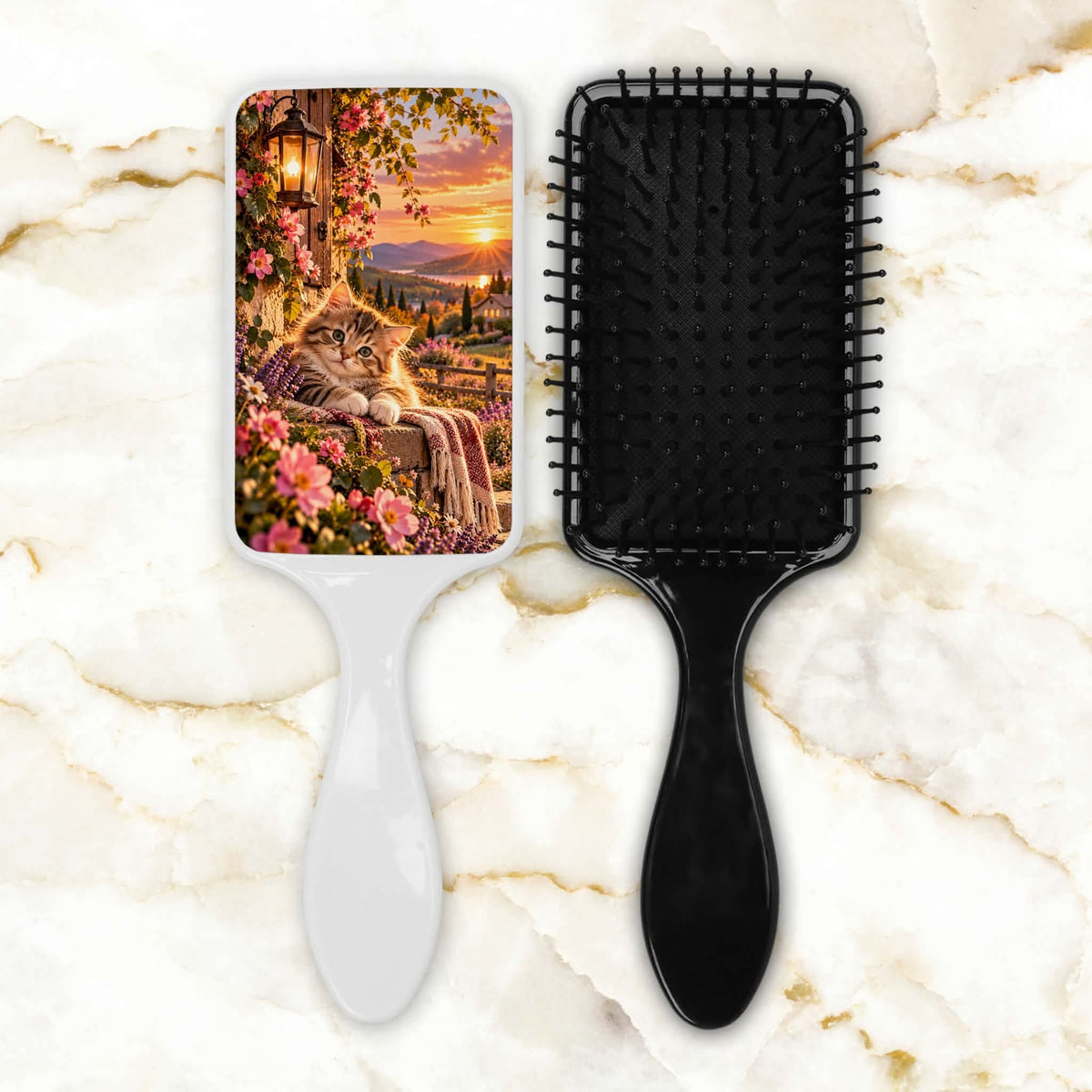 Brosse à cheveux - Chaton et paysage