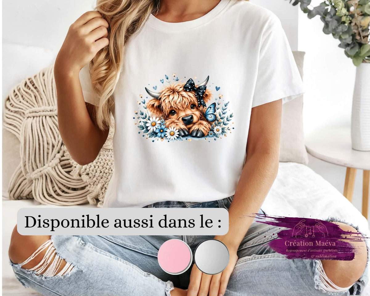 Chandail sublimé - Vache et fleur bleue