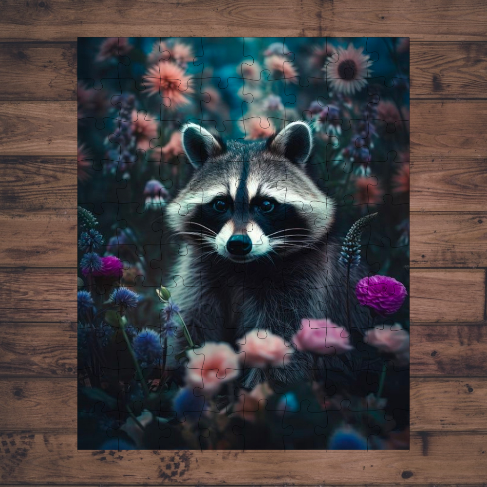 🧩 Casse-tête sublimé - Raton & fleurs mauves