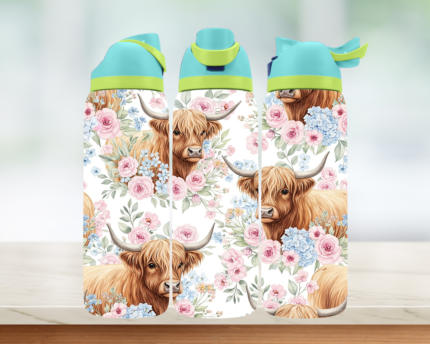 Bouteille style Owala - Vaches fleuris