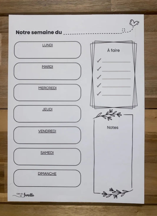Planification hebdomadaire aimanté