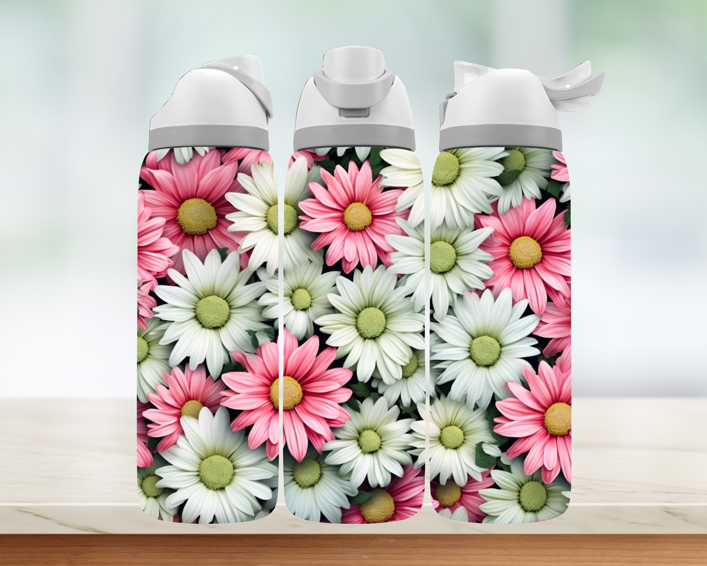 Bouteille style Owala - Fleurs blancs et roses