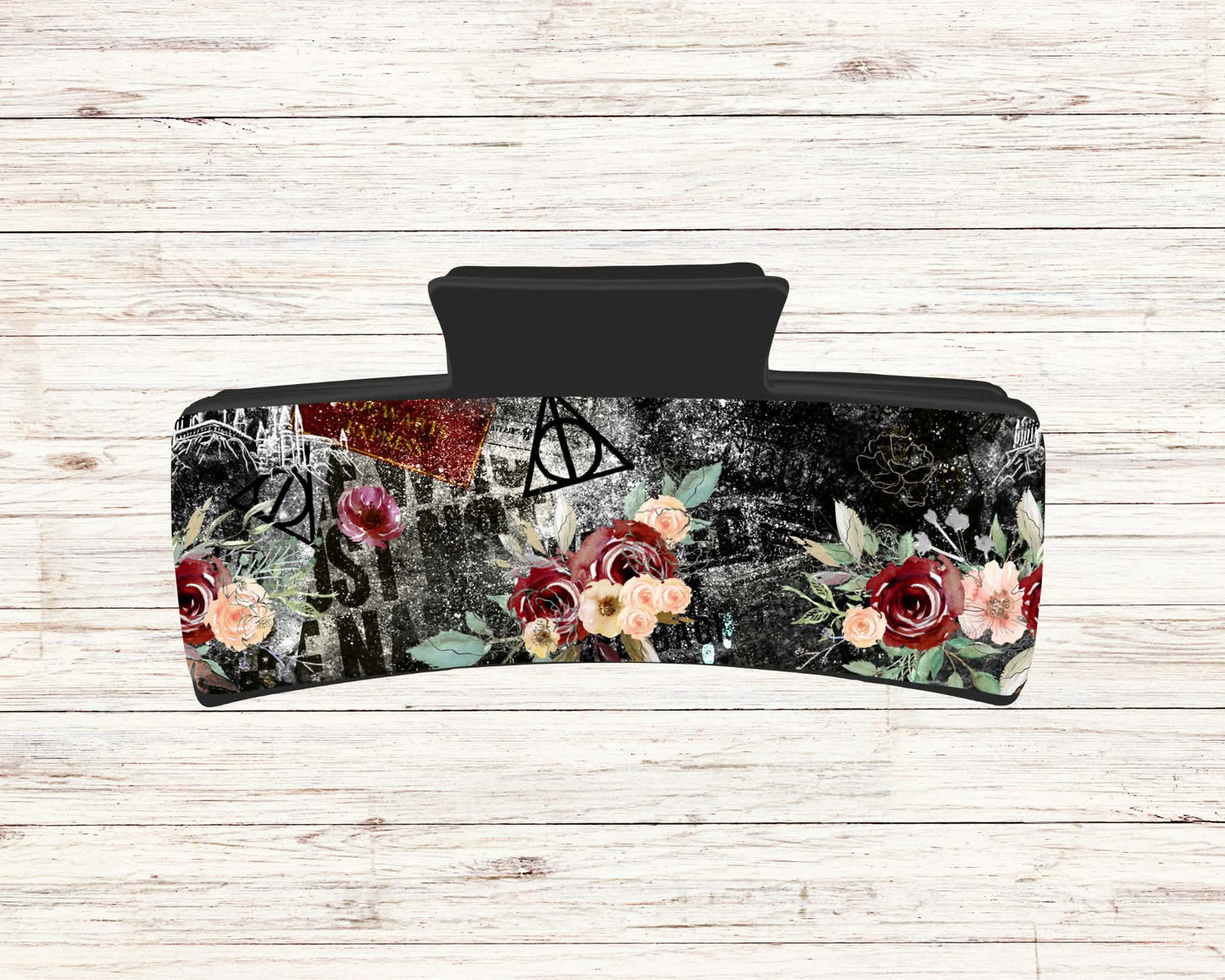 Pince à cheveux - Fleur fond noir ( Design de Audz)