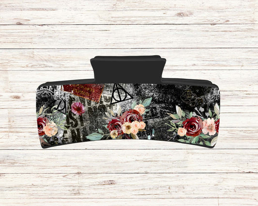 Pince à cheveux - Fleur fond noir ( Design de Audz)