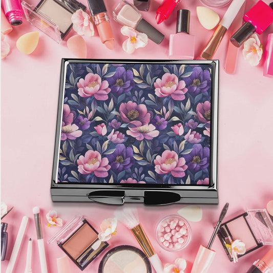 Miroir de poche - Belles fleurs mauves et roses