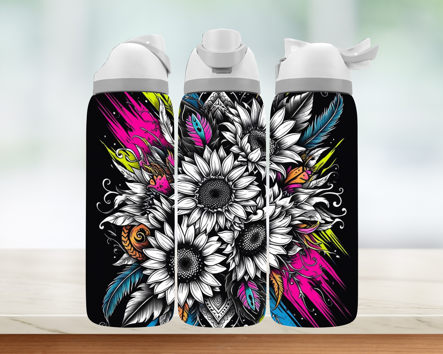 Bouteille style Owala - Fleurs splash coloré
