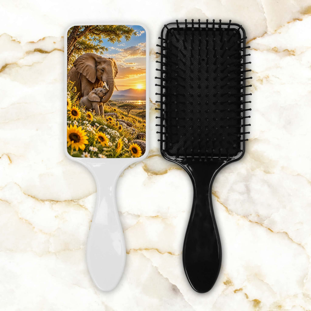 Brosse à cheveux - Éléphant et tournesol