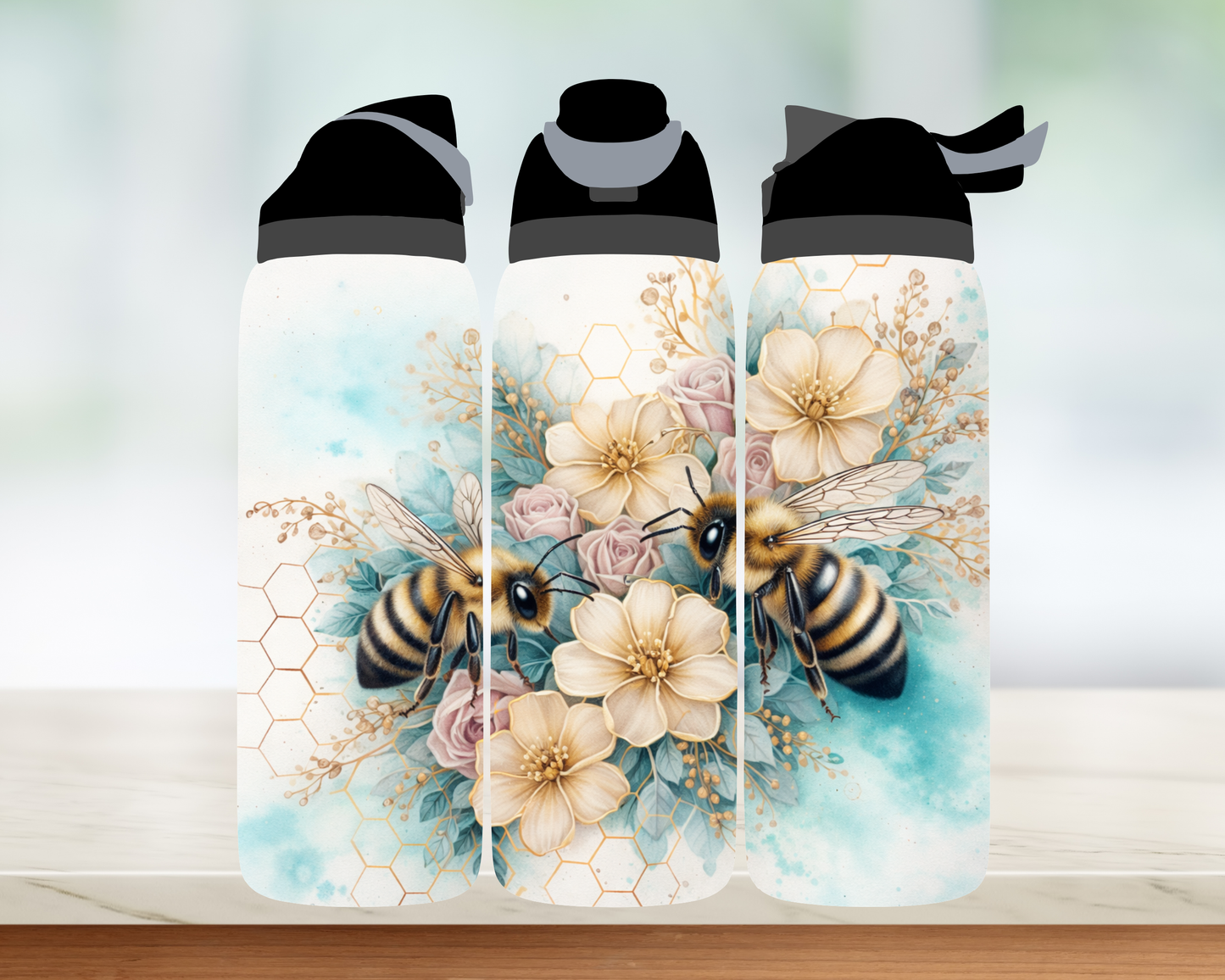 Bouteille style Owala - Abeilles et fleurs