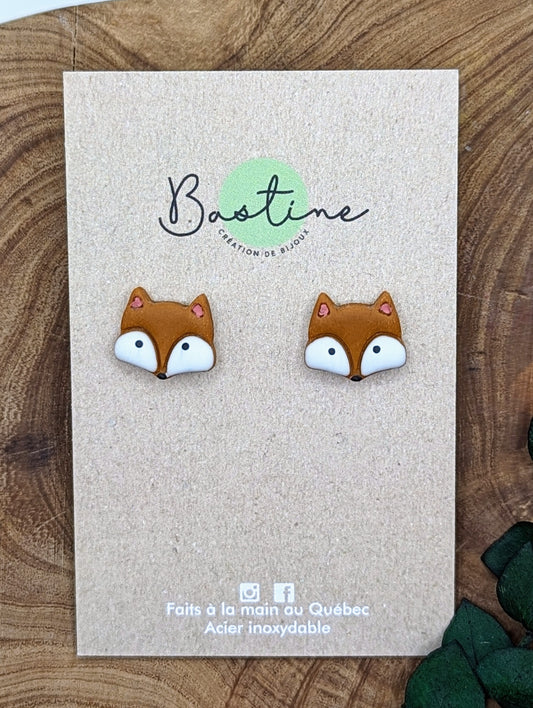 Renard - Boucles d'oreilles studs en argile polymère acier inoxydable hypoallergène