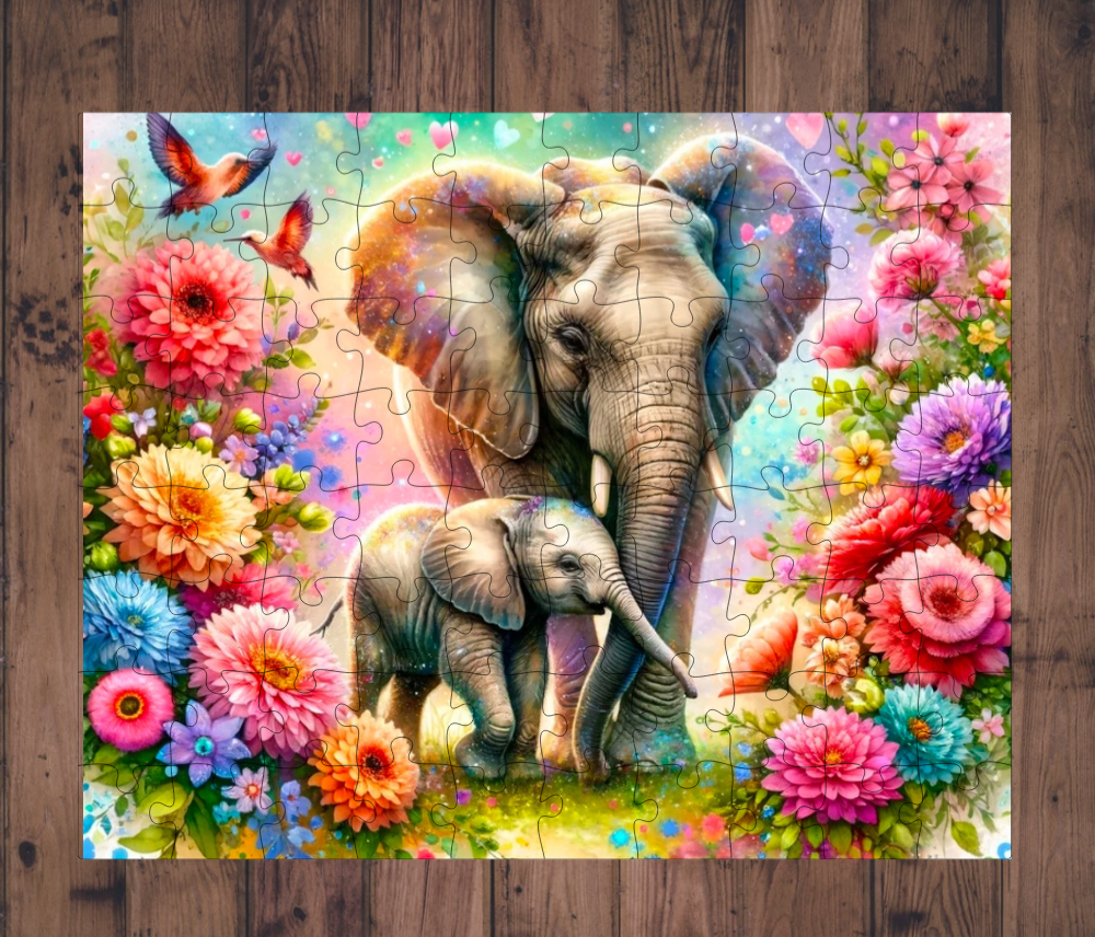 🧩 Casse-tête sublimé - Éléphants&Fleurs