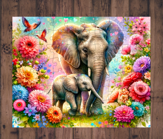🧩 Casse-tête sublimé - Éléphants&Fleurs
