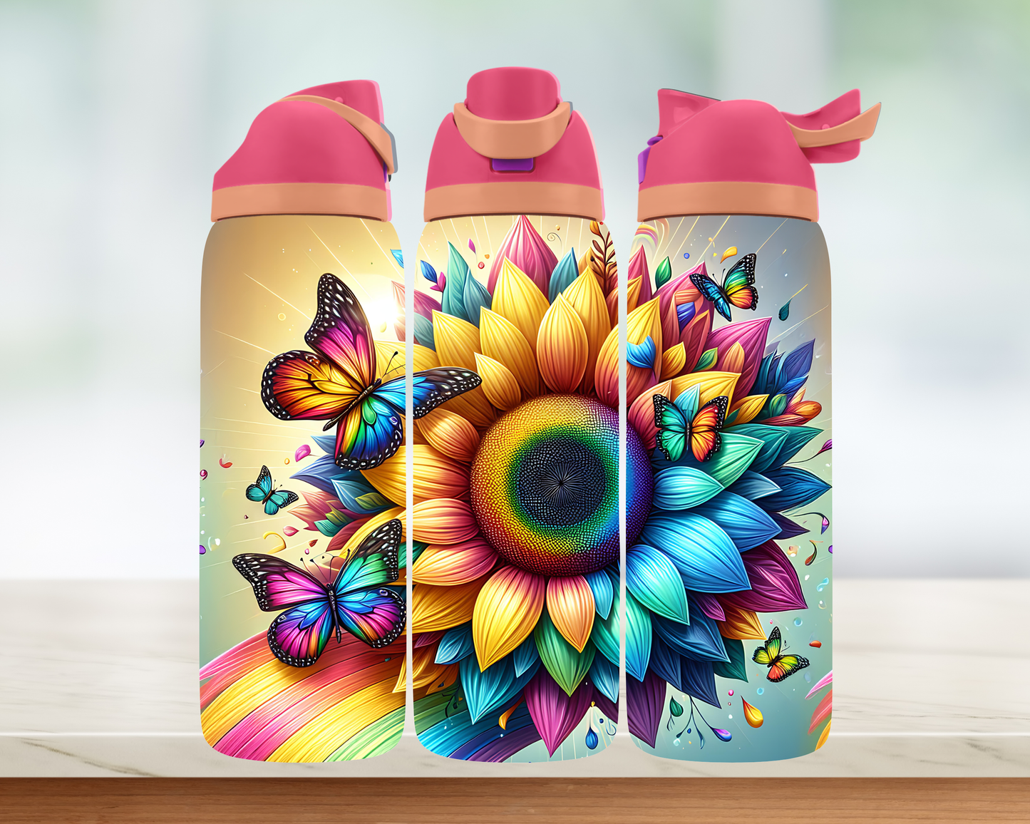 Bouteille style Owala - Fleurs et papillons