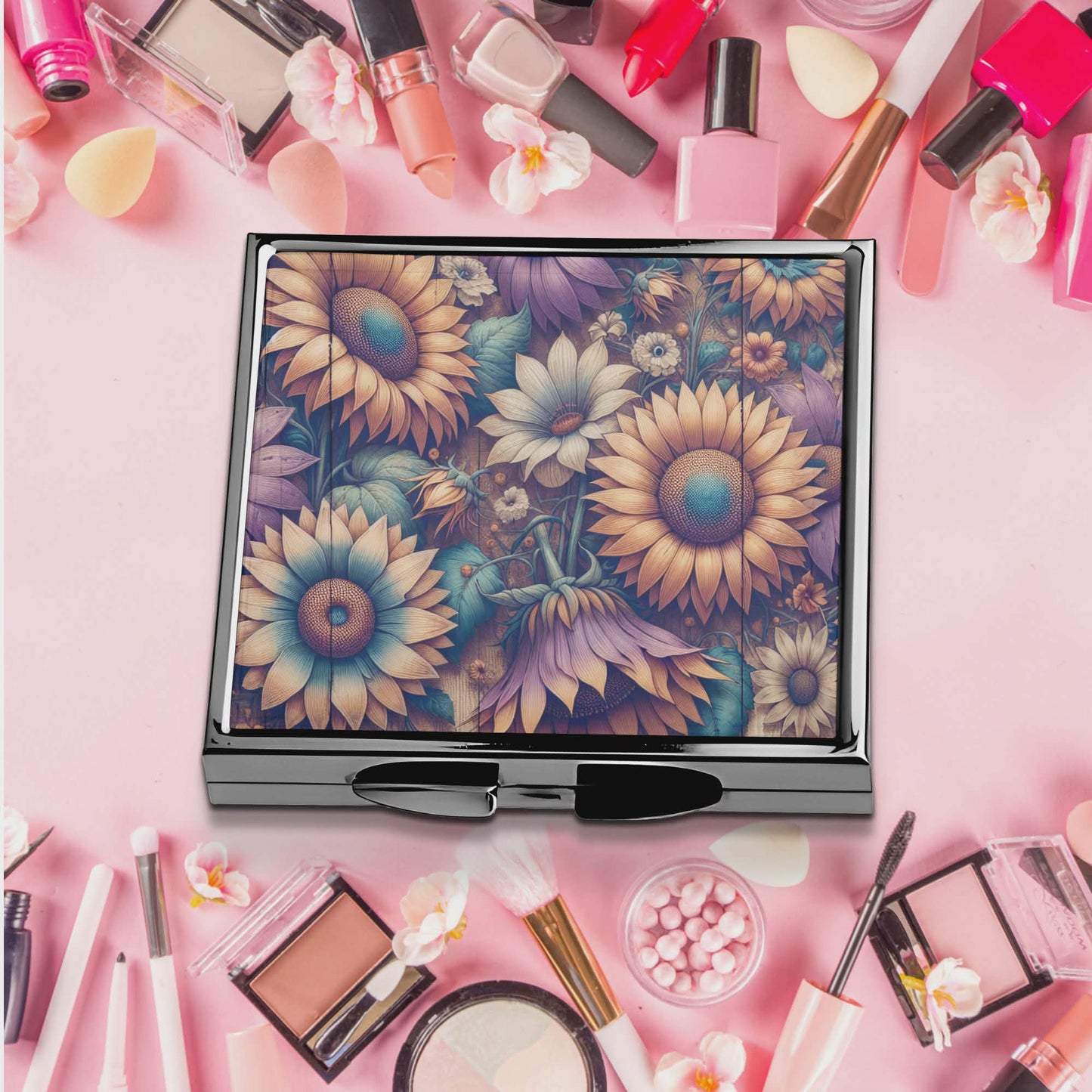 Miroir de poche - Tournesol teinté mauve et bleu